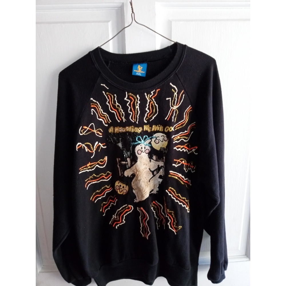 Freedom Halloween Ghost Sweatshirt Black A Haunting We Will Go‎ Puff Paint AXL
